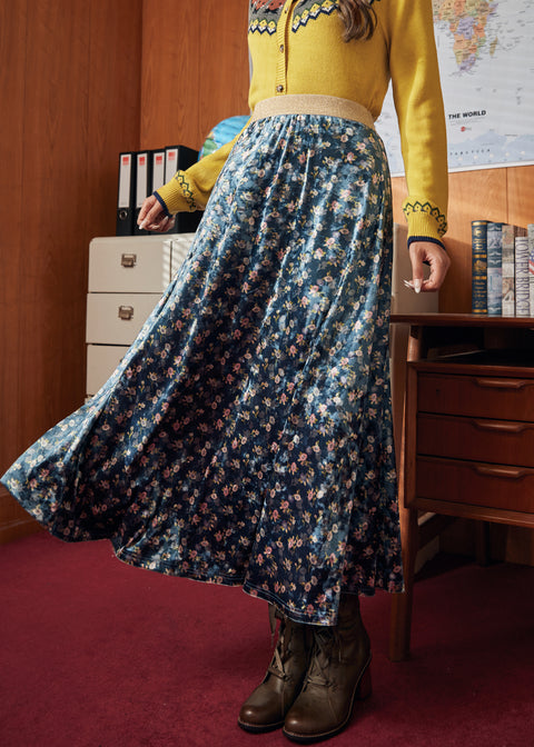 Golden Whispers Velvet Maxi Skirt