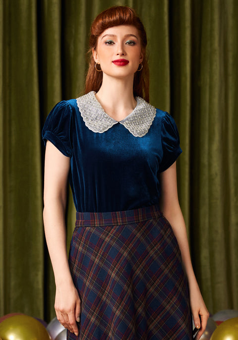 Diner Delight Peter Pan Collar Velvet Top