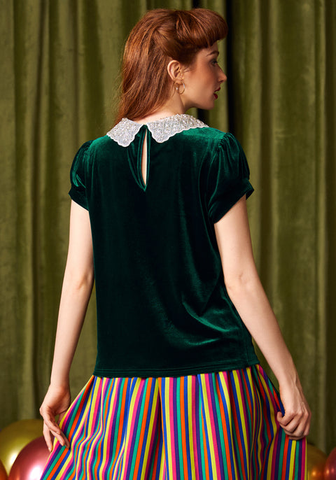 Diner Delight Peter Pan Collar Velvet Top
