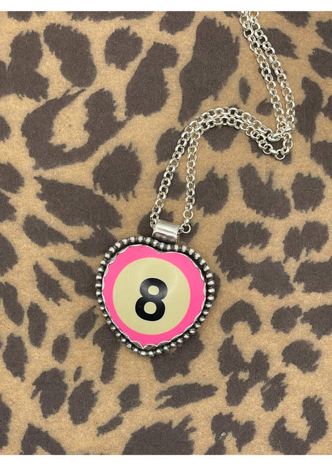 Billiard 8-Ball Heart Pendant Pink