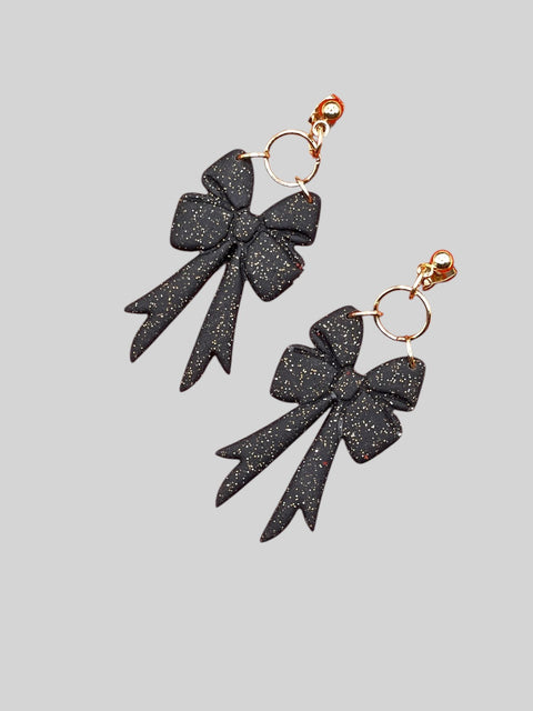 Black Sparkle Bow Earrings