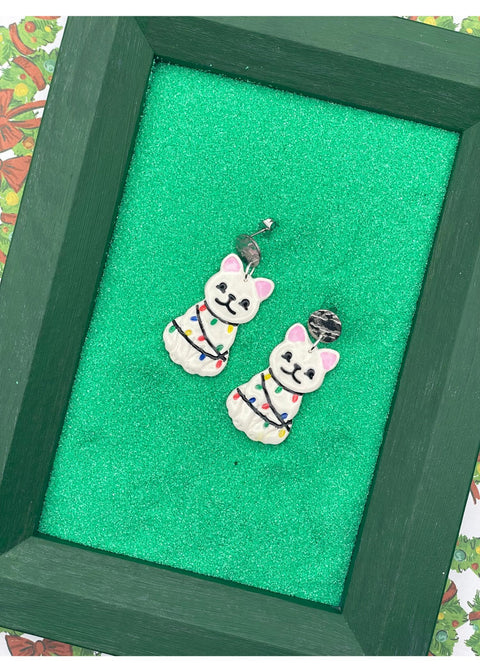 Holiday Cat Wrapped in Lights Earrings - Multi