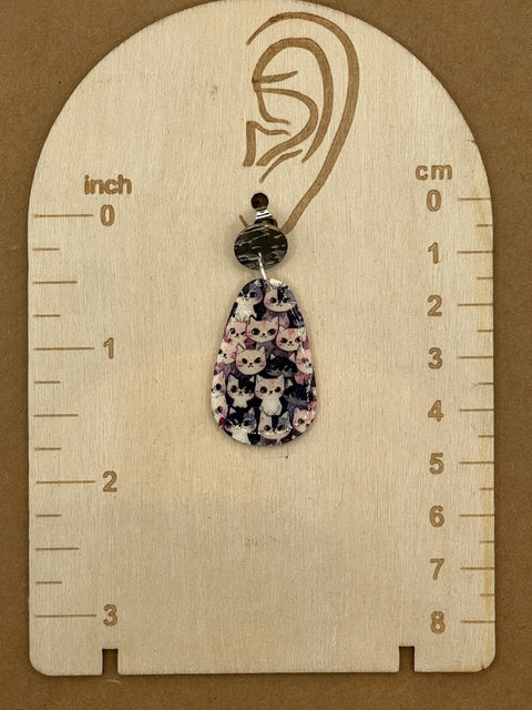 Cat Print Teardrop Dangle Earrings