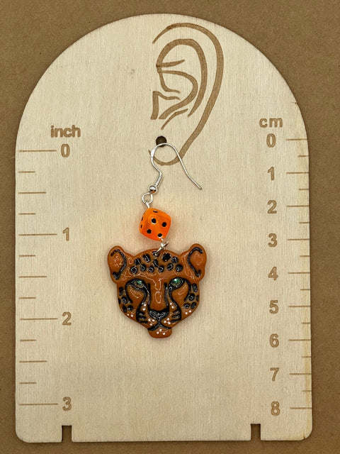Tattoo Love Cheetah Head with Dice Earrings