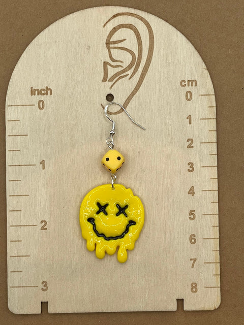 Drippy Smiley Face with Dice Earrings