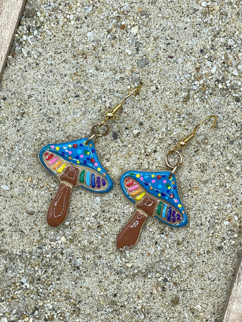 Groovy Mushroom Rainbow Dot Earrings