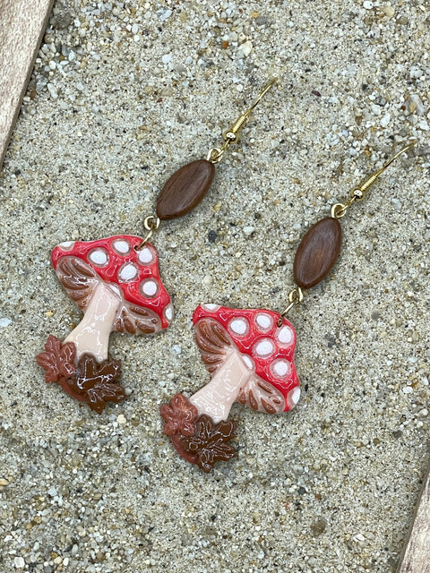 Mushrooms with Fall Leaves Earrings