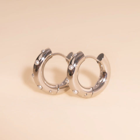 Pearl Chunky Rounded Huggie Hoop Earrings