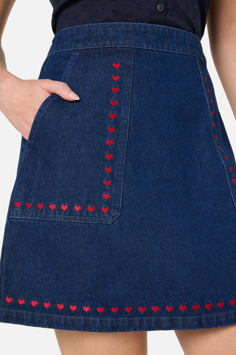 Sweet Heart Embroidered Denim Skirt