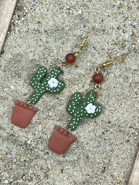 Cactus with Sunstone Bead Earrings