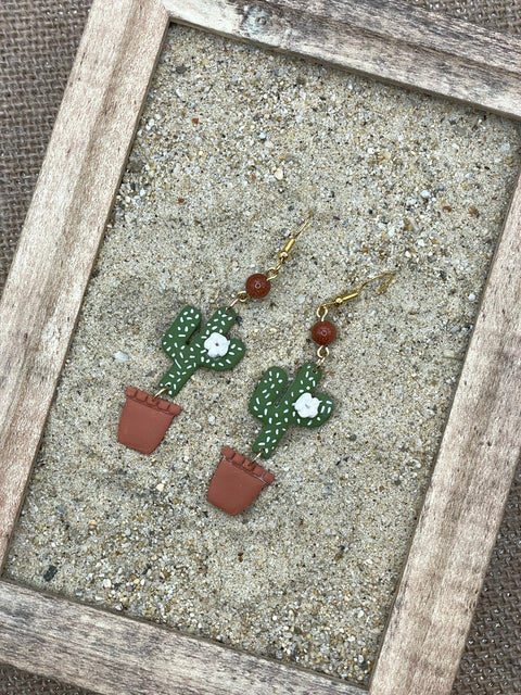 Cactus with Sunstone Bead Earrings