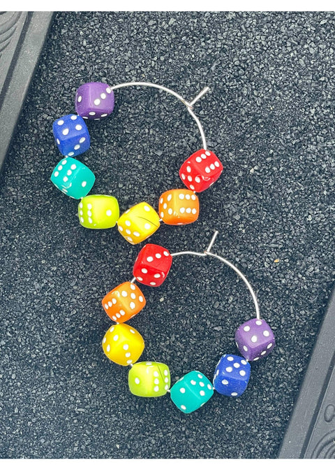 Rainbow Dice Hoop Earrings