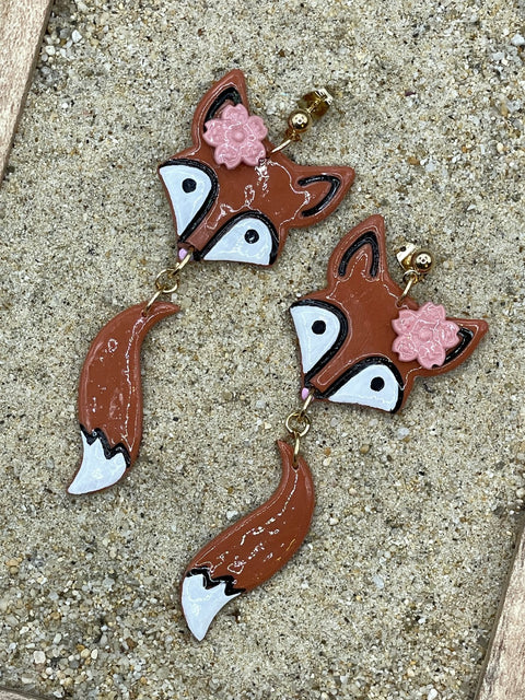 Cutie Red Fox Dangle Earrings