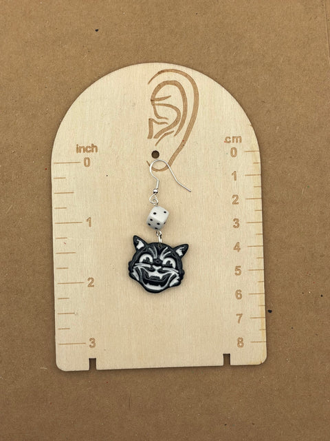 Retro Black Cat with White Dice Earrings