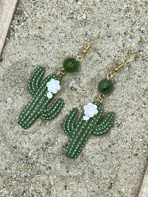 Saguaro Cactus with Jade Bead Earrings