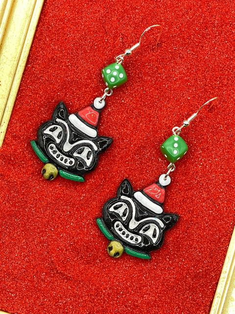 Retro Santa Cat Dangle Earrings