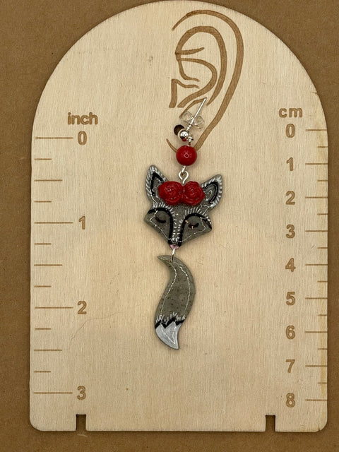 Cutie Silver Fox Dangle Earrings