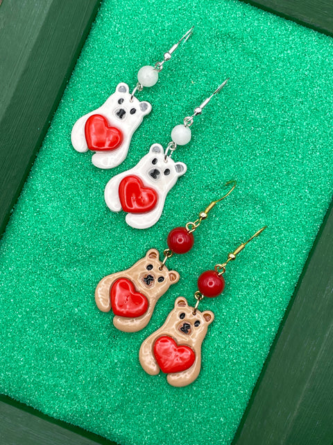 Holiday Lovie Bear with Heart Earrings